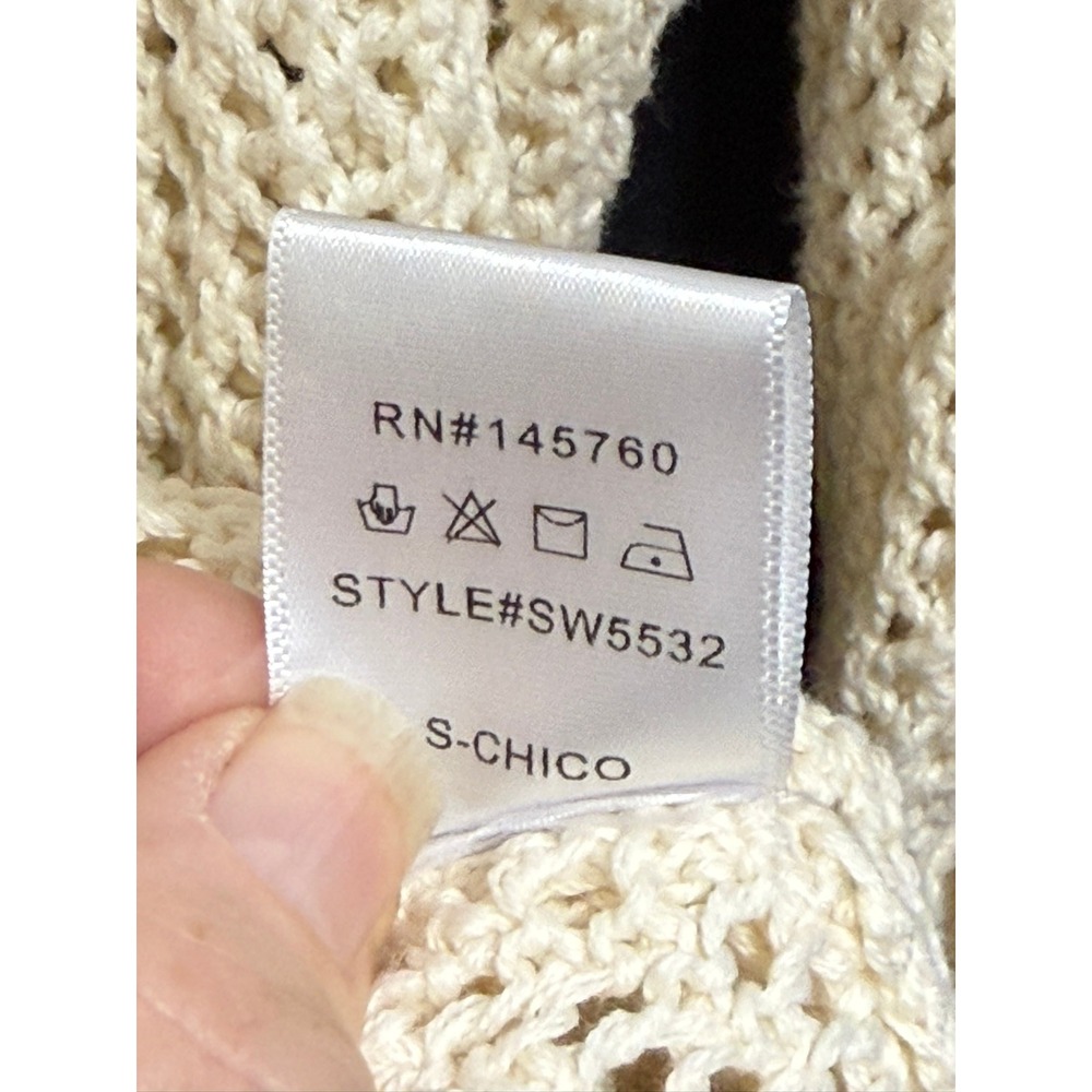 IJOAH Cream Cotton Open Knit Ruffle Trim Sweater‎ SW5532 Small - Picture 4 of 7